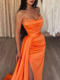 Burgundy satin mermaid long prom dress burgundy evening dress HZ1023