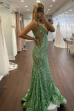Deep V Neck Sequin Mermaid Prom Dress HZ1023