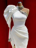 Shiny White Dress with Puffy Sleeve HZ1023