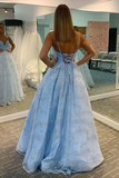 Sparking Lace Spaghetti Straps A line Prom Dresses, Long Prom Dress HZ1023