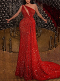 Sexy Slanted Shoulder Bronzing Slim Dress HZ1023