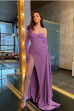 Women One Shoulder Folds Patchwork High Split Elegant Sexy Nighclub Dress HZ1023