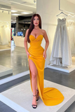 New Arrival Sweetheart Pleated Mermaid Prom Dress Split Long HZ1023