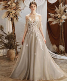 Unique Round Neck Tulle Lace Long Prom Dress Lace Formal Dress HZ1023