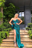 SWEETHEART SEXY DARK GREEN PROM DRESS LONG CHIFFON WITH SLIT HZ1023