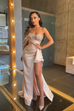 Classic One Shoulder Sweetheart Beadings Mermaid Prom Dress Side Slit HZ1023