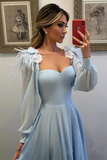 Sky Blue Long Chiffon Prom Dresses With Sleeves Formal Dresses HZ1023