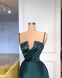 GORGEOUS SPAGHETTI-STRAPS CRYSTAL MERMAID EVENING DRESS WITH DETACHABLE TRAIN HZ1023