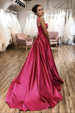 Red satin long prom dress red evening dress HZ1023