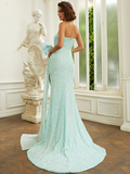 Backless Sage Green Sequins Mermaid Dress HZ1023
