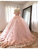 Pink Embroidered Lace Quinceanera Dresses Ball Gowns HZ1023