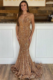 Sparkle Evening Dresses,Mermaid Fuchsia Sequins Long Formal Dress HZ1023