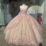 A-line Straps Ball Gown With Appliques Sweet 16 Dress Princess Quinceanera Dresses Lace Appliques Sweet 15 Party Prom Ball Gowns HZ1023