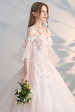 Light champagne tulle lace applique long ball gown evening dress wedding dress HZ1023