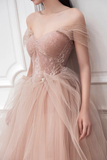 PINK TULLE LONG PROM DRESS PINK EVENING DRESS HZ1023