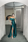 Off The Shoulder Ruby Split Ruffles A-Line Prom Dresses HZ1023