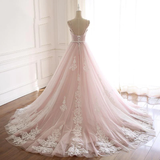Pink Tulle Prom Dresses with Lace Appliques, A Line Formal Evening Party Dresses HZ1023