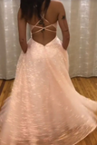 Sparkly Pink Prom Dresses Long A-line Backless Formal Gown With Pocket HZ1023