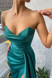 Green Strapless Satin Long Ball Gown Evening Dress HZ1023