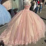 A-line Straps Ball Gown With Appliques Sweet 16 Dress Princess Quinceanera Dresses Lace Appliques Sweet 15 Party Prom Ball Gowns HZ1023