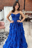 Straps Tiered A-Line Prom Dress with Sequins HZ1023