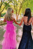 Hot pink elegant fashion long layered tulle bodycon princess ball gown evening dress HZ1023