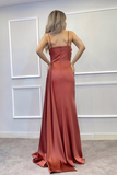 Spaghetti-Straps Long Beadings Mermaid Prom Dress Split With Ruffles HZ1023