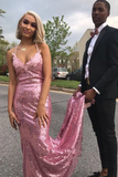 Rose Pink Sequins Halter Prom Dresses HZ1023