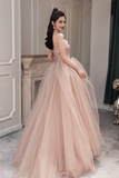 PINK TULLE LONG PROM DRESS PINK EVENING DRESS HZ1023