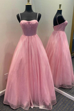 Spaghetti Straps Sparkly Lilac A Line Prom Dresses Sequin Evening Dress HZ1023