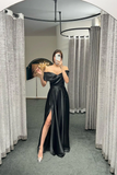 Off The Shoulder Ruby Split Ruffles A-Line Prom Dresses HZ1023