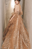 Yellow gorgeous shiny fashion A-line long tulle elegant ball gown evening dress HZ1023