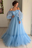Lavender Off-the-Shoulder A-line Long Tulle Dress HZ1023