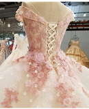 Ingvn Pink Princess Quinceanera Dress Appliques Beads 3D Flowers Prom Party Sweet 16 Ball Gown HZ1023