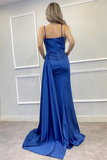 Spaghetti-Straps Long Beadings Mermaid Prom Dress Split With Ruffles HZ1023