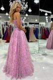 A line Strapless Printed Glitter Tulle Prom Dress HZ1023