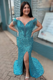 Sequins Tassels Cold Shouolder Long Prom Dress with Slit HZ1023
