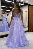 A Line Spaghetti Straps Lilac Corset Prom Dress with Appliques HZ1023