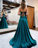 A-line Spaghetti Straps Corset Back Prom Dress With Split HZ1023
