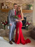 Beaded Spaghetti Straps Long Prom Dress with Split HZ1023