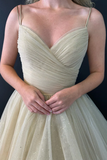 A line V Neck Glitter Tulle Prom Dress with Lace up Back HZ1023