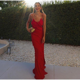 Red Maxi Prom Dress With Frill Detail Backless Party Dress HZ1023
