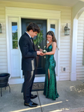 Spaghetti Straps Green Prom Dress With Slit HZ1023