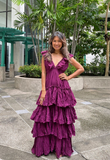 Deep V neck maxi dress Open back prom dress HZ1023