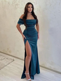 Charming Off Shoulder Mermaid Sexy Slit Long Prom Dresses HZ1023