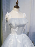 Gray tulle lace short prom dress, gray tulle homecoming dress HZ1023