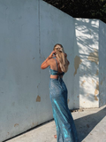 Shiny Spaghetti Straps Satin Mermaid Slitprom Dress Long Evening Dress HZ1023