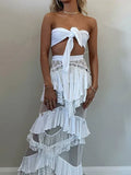 Sleeveless A-line white maxi long two piece suit ball gown evening dress HZ1023