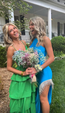 Green Spaghetti Straps Layered Long Prom Dress HZ1023