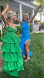 Blue elegant fashion halter neck tassel ball gown evening dress HZ1023